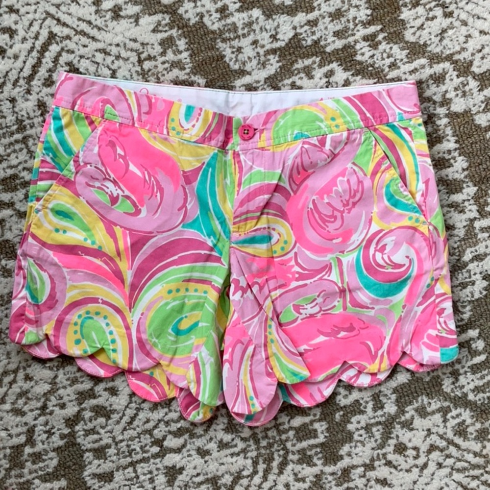 Lilly Pulitzer High Waist Pink and Green Floral Shorts
